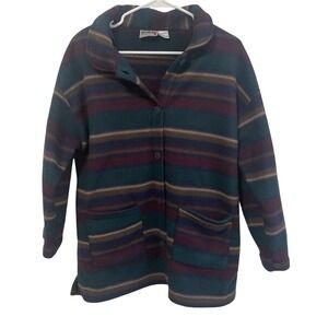 Open‎ Trails Fleece Jacket Striped Button Front Cozy Warm Coat L